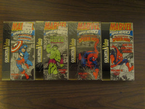 Marvel Super Heroes Set of 4 Cap America Vol 1, Hulk Vol 1 & Spider-Man Vol 1 & 2 VHS 1991