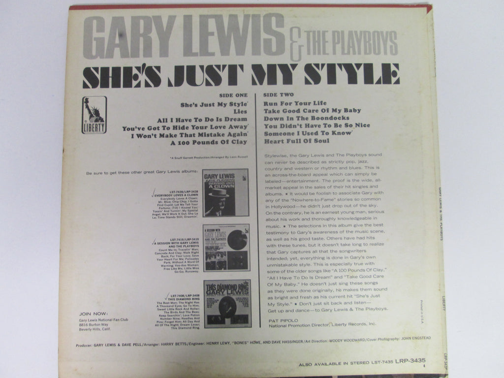 Gary Lewis & the Playboys She's Just My Style Record Album