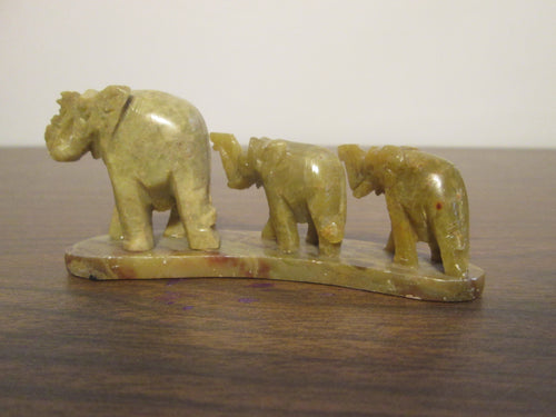 Chelsea Stone Carved Mother and 2 Baby Elephants, Made in India