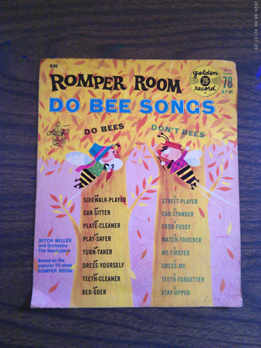 Romper Room Do Bee Songs 45 Golden Yellow Record with Sleeve Mitch Miller and Orchestra 78RPM  1960