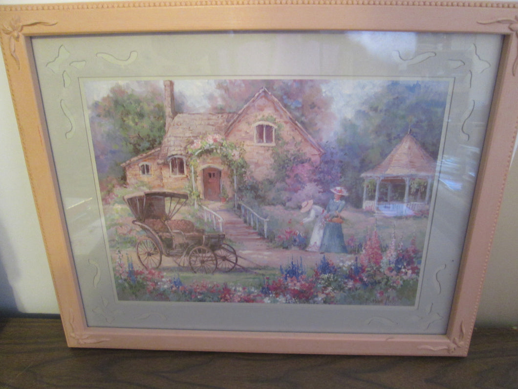 Barbara Mock Cottage Afternoon Art Framed Matted 19 1/2 x 15 Framed Art