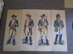 Frederick Elmiger 1959 Set of 4 Revolutionary War Soldier Prints 5" X 14 1/4"