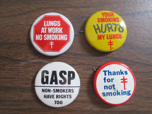 Non-Smoking Set of 4 Button Pins Vintage