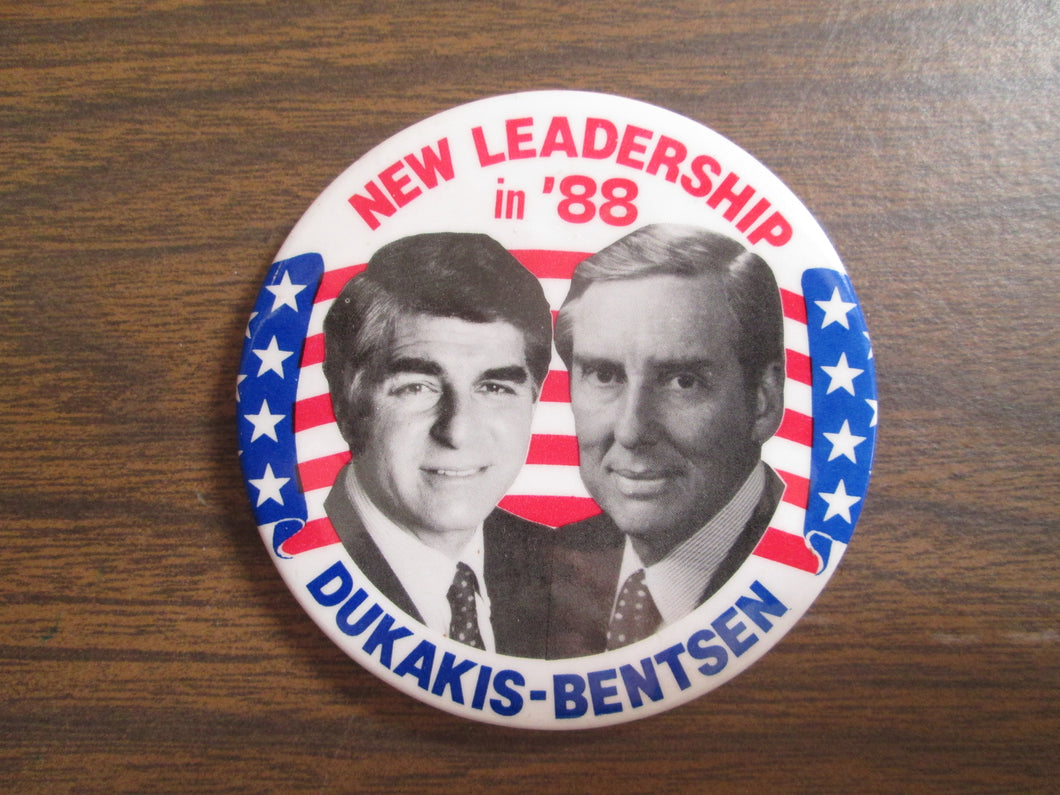 Dukakis-Bentsen New Leadership in '88 Button Pin