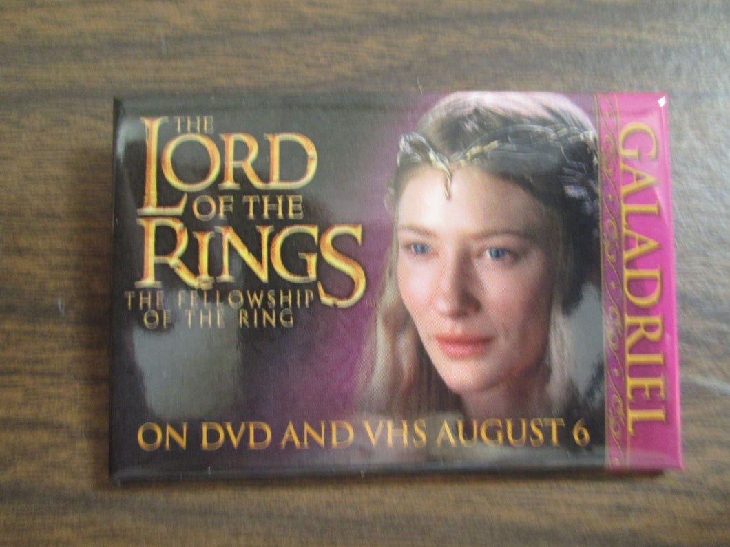 The Lord of the Rings The Fellowship of the Ring On DVD and VHS Galadriel Pinback Button 2001