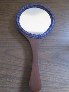 Wood Hand Mirror with Needlepoint Hand Stitched A on the back