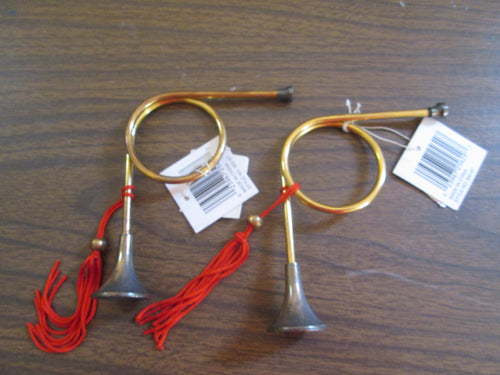 2 Brass French Horns with Tassels Decorations