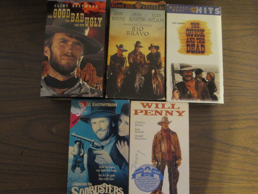 Western Set of 5 VHS movies The Good Bad & Ugly, Rio Bravo, Quick and the Dead, Songbuster & Will Penny