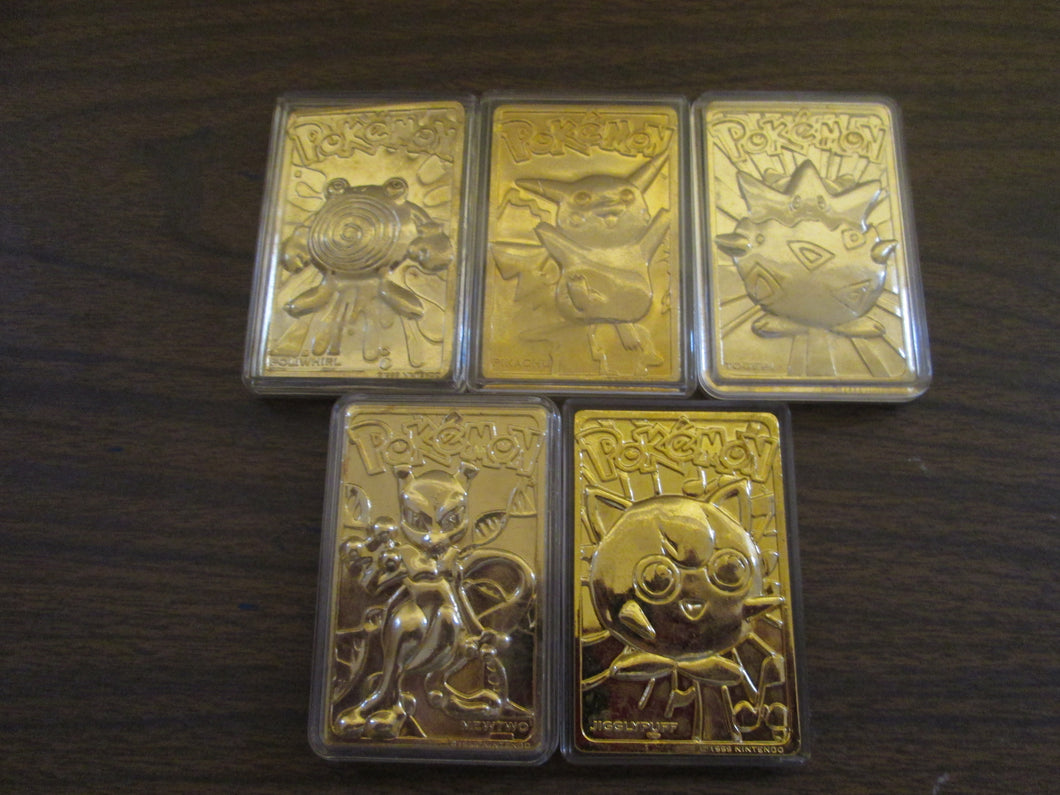 5 Pokemon Trading Gold Bards Jigglypuff,Mewtwo,Togepi,Pikachu & Poliwhirl Burger King