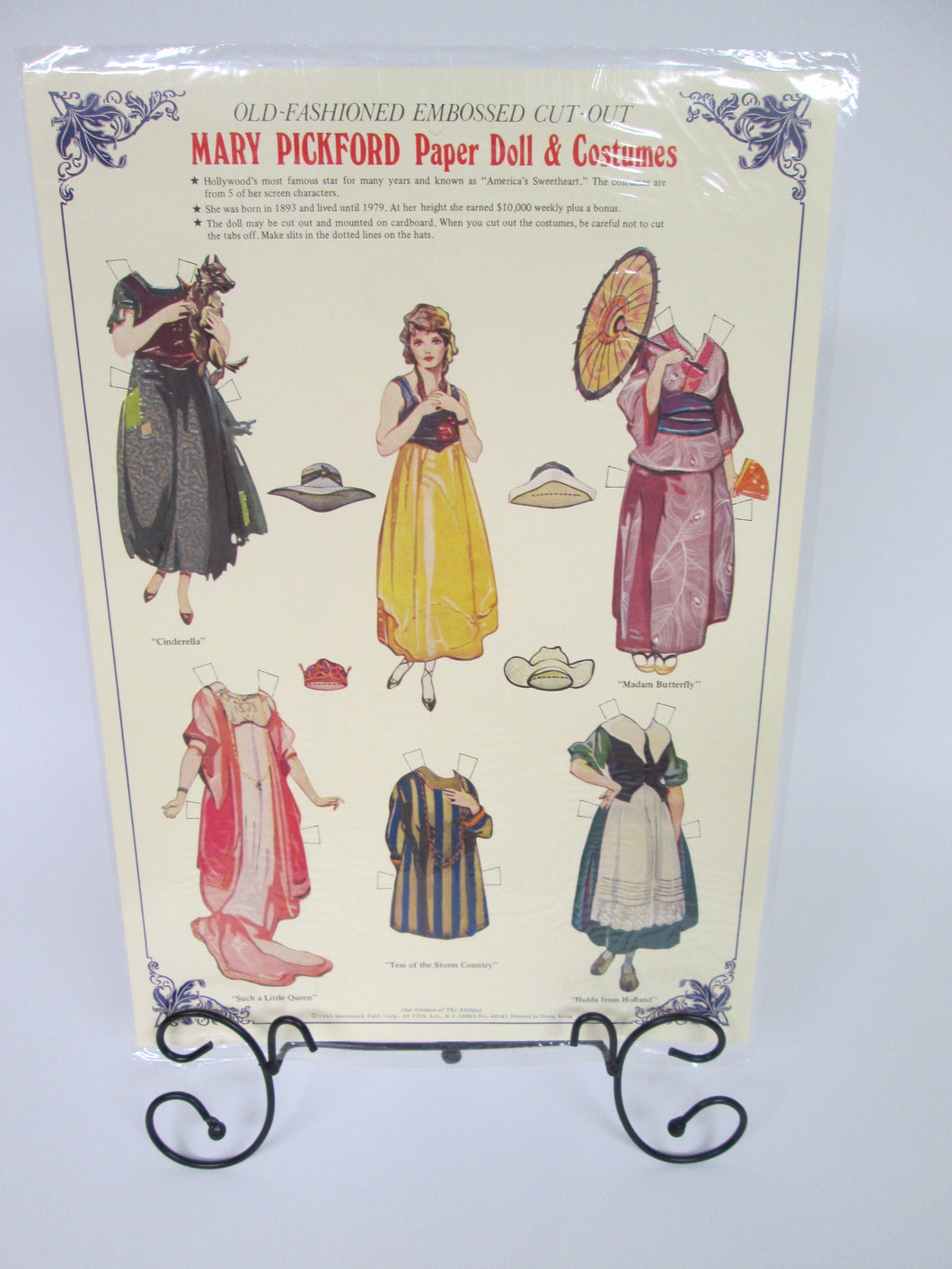 Old Fashioned Embossed Cut-Out Mary Pickford Paper Doll and Costumes Sheet