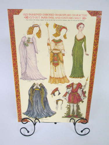 Old Fashioned Embossed Shakespeare Characters Cut-Out Paper Doll and Costumes Sheet