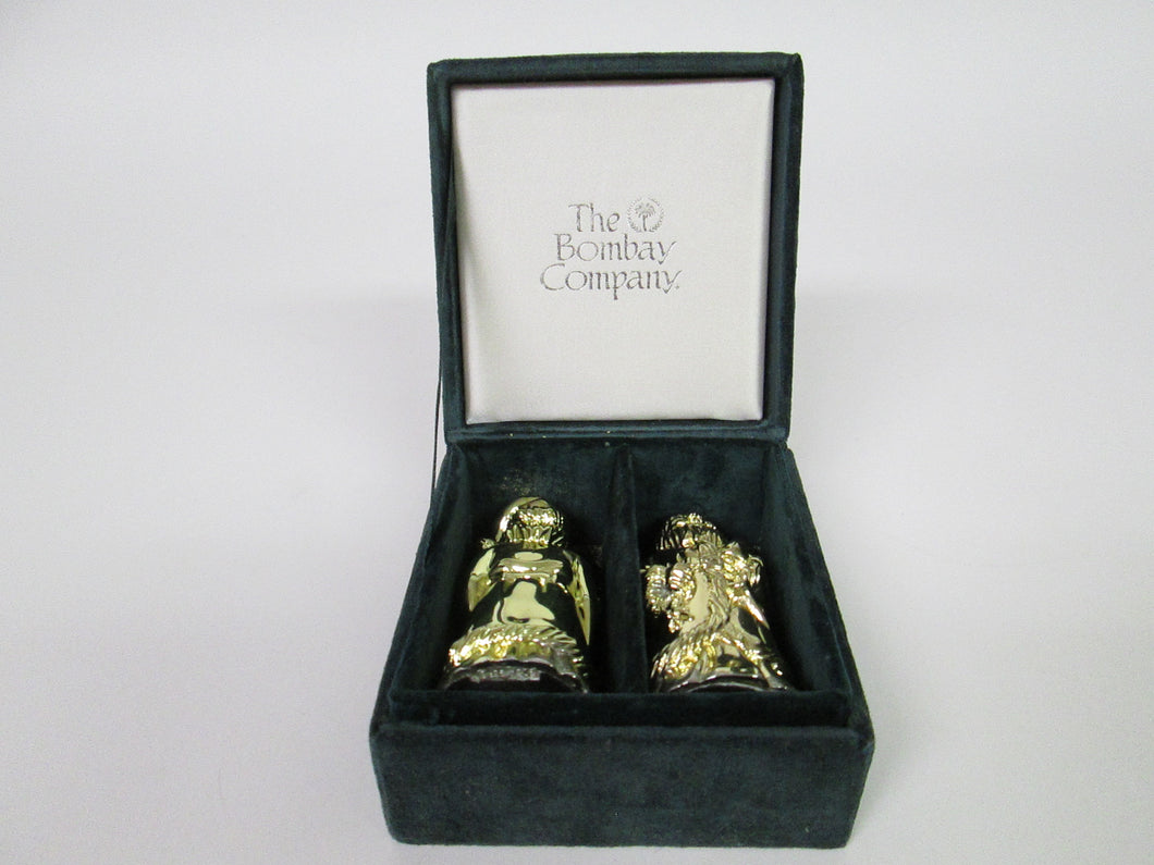 Santa Claus Metal Salt and Pepper Shakers Gold tinted metal (Bombay Company)