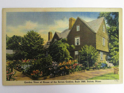 Vintage Post Card Garden View of House of the Seven Gables Built 1668 Salem Mass Yellowing