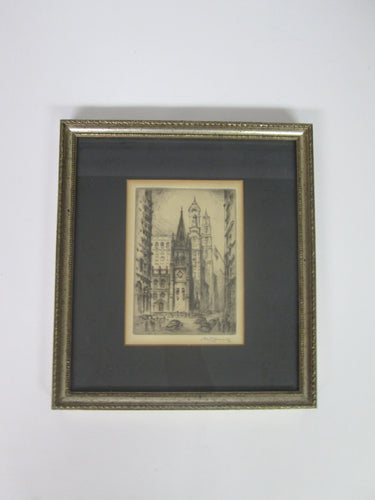 Trinity Church by Nat Lowell A Limited Edition Signed Original Etching Framed