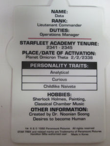 Star Trek The Next Generation Lt. Commander Data Collector Ceramic Card Plate (1992)
