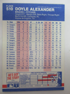 1987 Fleer Atlanta Braves Baseball Card #510 Doyle Alexander