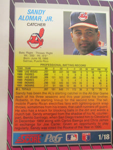 1992 Score P&G  Cleveland Indians Baseball Card 1/18 Sandy Alomar Jr. Proctor & Gamble