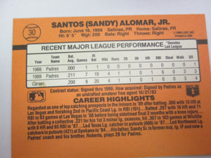 1990 Donruss Rated Rookie Baseball Card #30 Sandy Alomar Jr.