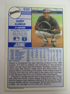 1989 Score San Diego Padres Baseball Card #630 Sandy Alomar Jr. Rookie
