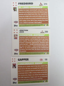 2007 Topps Set of 3 Mascot Baseball Cards Gapper, Junction Jack, Fredbird