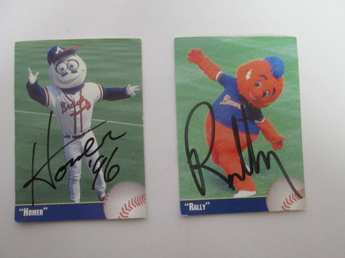 Set of 2 Atlanta Braves signed Mascot Cards Homer signed '96 and Rally
