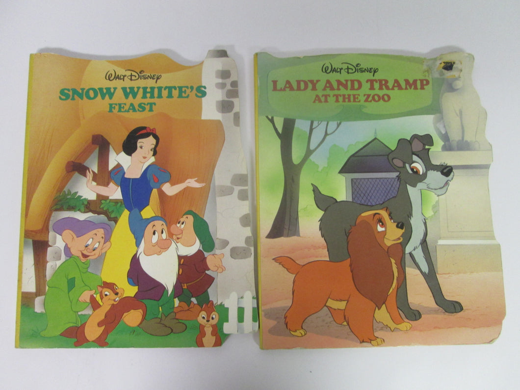 Walt Disney Large Heavy Cardboard Books: Snow White's Feast & Lady and Tramp At the Zoo 1988 HC