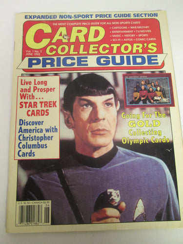 Card Collector's Price Guide Magazine Vol 1 #2 Jun 1992 Spock Leonard Nimoy Cover