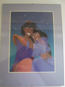 Aladdin & Jasmine Framed Disney Store Lithograph 1993