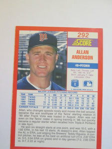 Allan Anderson Score #292 Minnesota Twins Baseball Card 1990
