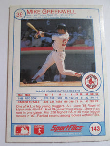 Mike Greenwell Sportflics #143 Boston Red Sox Holographic Baseball Card 1989