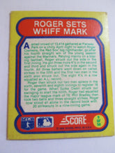 Roger Clemons Score #9 Great Moments in Baseball 1 3/4" by 2 1/4" Holographic Baseball Card 1988