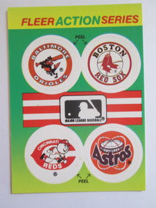 Fleer Action Series Set of 4 Club Stickers - Orioles, Red Sox, Reds, Astros 1990