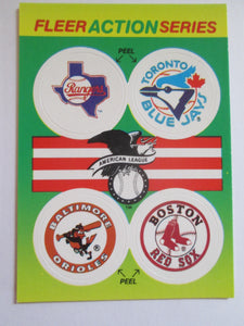 Fleer Action Series Set of 4 Club Stickers - Rangers, Blue Jays, Orioles, Red Sox 1990