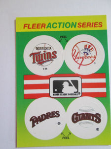Fleer Action Series Set of 4 Club Stickers - Twins, Yankees, Padres, Giants 1990
