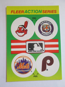 Fleer Action Series Set of 4 Club Stickers - Indians, Tigers, Mets, Phillies 1990