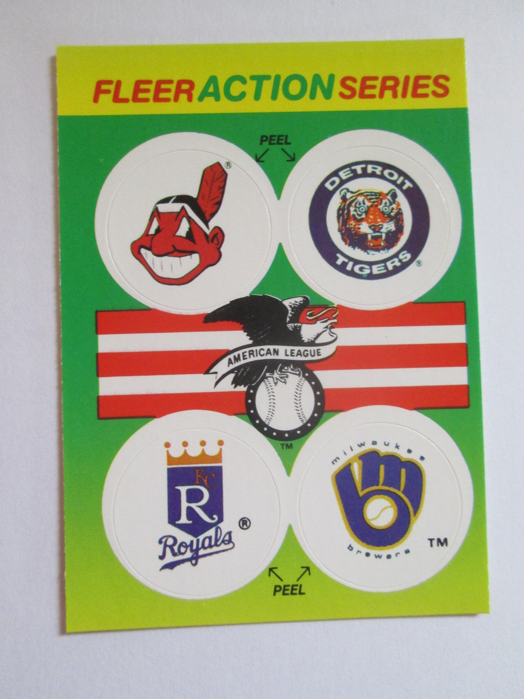 Fleer Action Series Set of 4 Club Stickers - Indians, Tigers, Royals, Brewers 1990