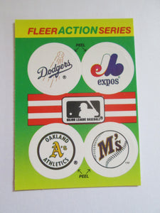 Fleer Action Series Set of 4 Club Stickers - Dodgers, Expos, A's, M'S 1990