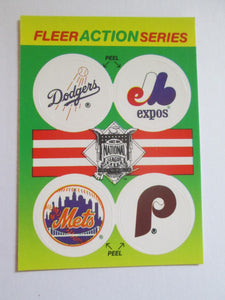 Fleer Action Series Set of 4 Club Stickers - Dodgers, Expos, Mets, Phillies 1990