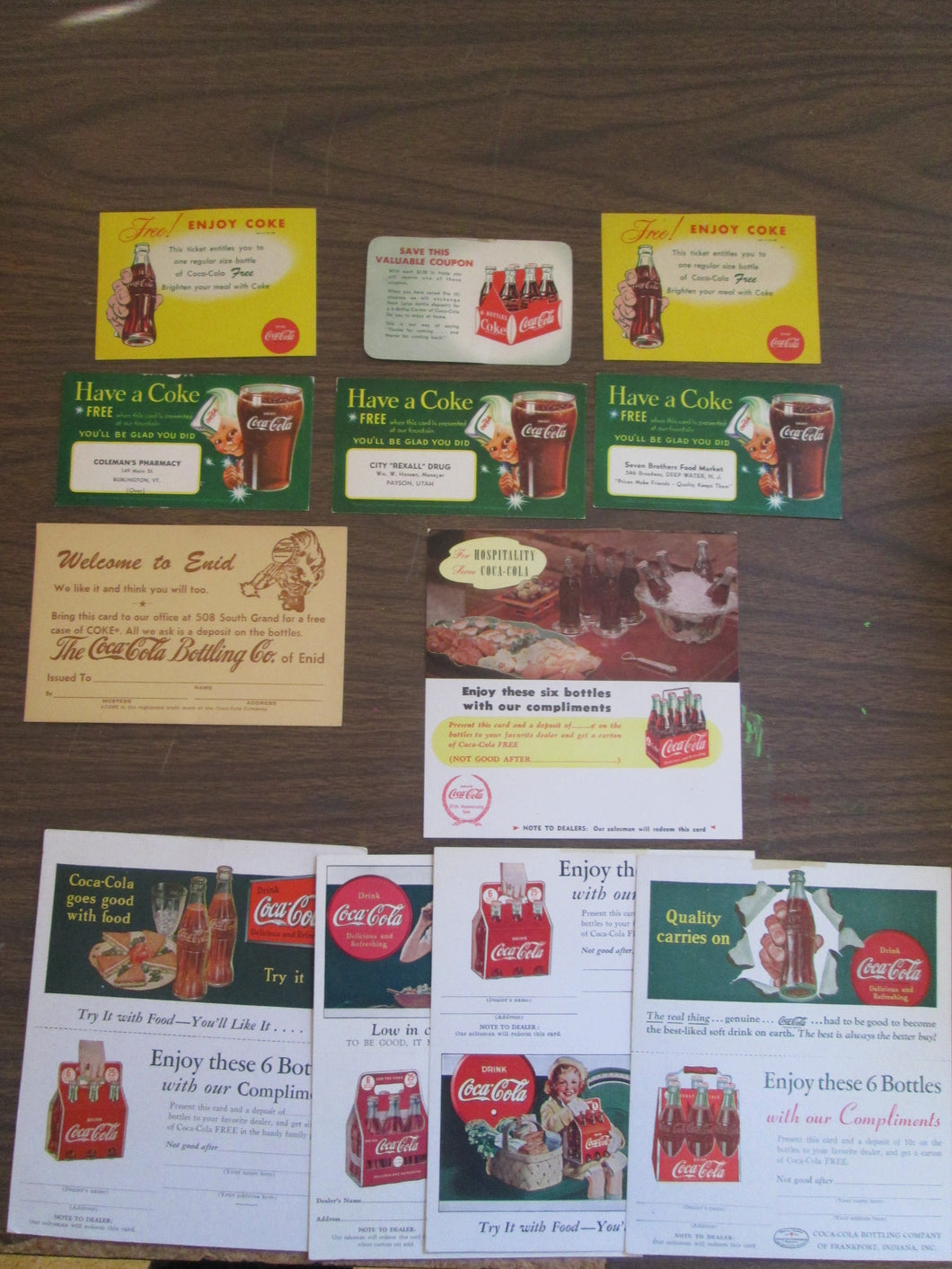 Coca-Cola advertising cards for free product 12 cards total circa 60's/70's