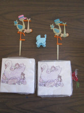 American Greetings beverage napkins from 1980s with Boy & Girl stock toppers and boy buggy