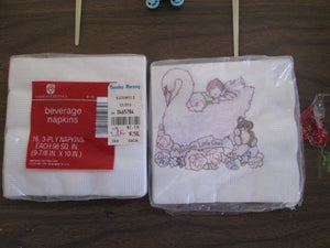 American Greetings beverage napkins from 1980s with Boy & Girl stock toppers and boy buggy