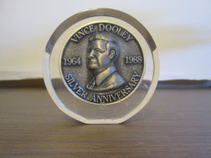 Vince Dooley UGA Silver Anniversary Medallion encased in Plexiglass 1964-1988