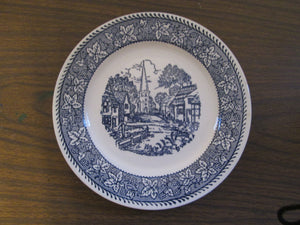 Town Church on Plate with Blue Flowers