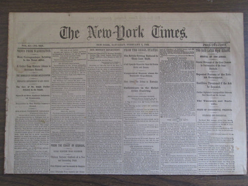 The New York Times Newspaper February 1, 1862