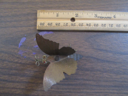 Jeweled Red Eye Brass Butterfly / Moth Figurine 2.25'