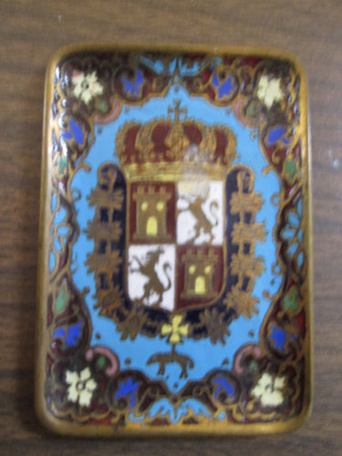 Antique German Enamel Tray Heraldic Crest 3 5/8