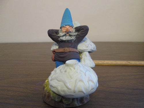Spoontiques Resin Gnome relaxing on Mushrooms