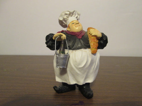 Italian Chef Kitchen Décor Figurine - Champagne & bread