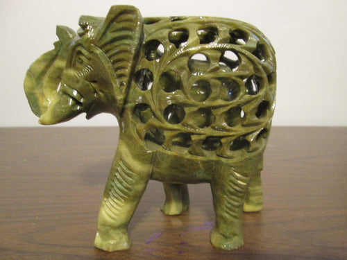 Soapstone Hard Carved Mother Elephant with Baby Inside